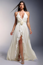 Load image into Gallery viewer, Ivy High Slit Deep-V Halter Flowers Maxi Dress