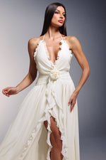 Load image into Gallery viewer, Ivy High Slit Deep-V Halter Flowers Maxi Dress