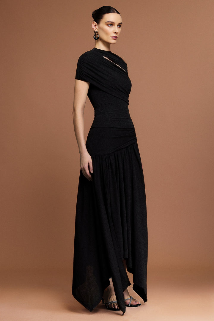 Gaki Short Sleeves Asymmetric Folds Top And Skirt Two-Piece Set