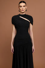 Load image into Gallery viewer, Gaki Short Sleeves Asymmetric Folds Top And Skirt Two-Piece Set