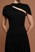Load image into Gallery viewer, Gaki Short Sleeves Asymmetric Folds Top And Skirt Two-Piece Set