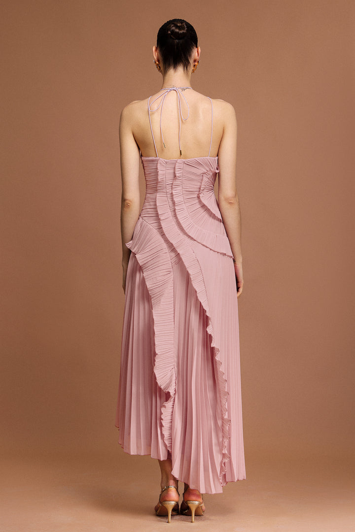 Ravaza Sleeveless Folds Slit Maxi Dress