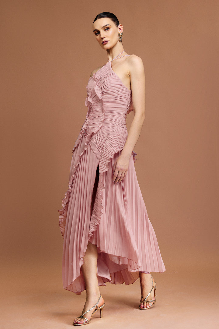 Ravaza Sleeveless Folds Slit Maxi Dress