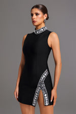 Load image into Gallery viewer, Kianala Bandage  Sleeveless High Neck Diamond Slit Mini Dress