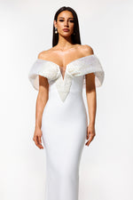 Load image into Gallery viewer, Sharina Off-The-Shoulder Pearl Bandage Maxi Dress