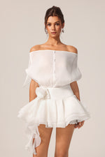 Load image into Gallery viewer, Kattin Off-The-Shoulder Flowers Mini Dress