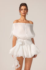 Load image into Gallery viewer, Kattin Off-The-Shoulder Flowers Mini Dress