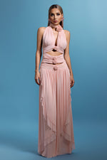 Load image into Gallery viewer, Sharian Sleevess Halter Hollowed out Flowers Maxi Dress