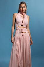 Load image into Gallery viewer, Sharian Sleevess Halter Hollowed out Flowers Maxi Dress
