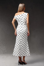Load image into Gallery viewer, Hutuny Polka Dot One Shoulder Fold Maxi Dress