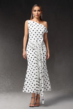 Load image into Gallery viewer, Hutuny Polka Dot One Shoulder Fold Maxi Dress