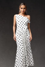 Load image into Gallery viewer, Hutuny Polka Dot One Shoulder Fold Maxi Dress