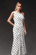 Load image into Gallery viewer, Hutuny Polka Dot One Shoulder Fold Maxi Dress