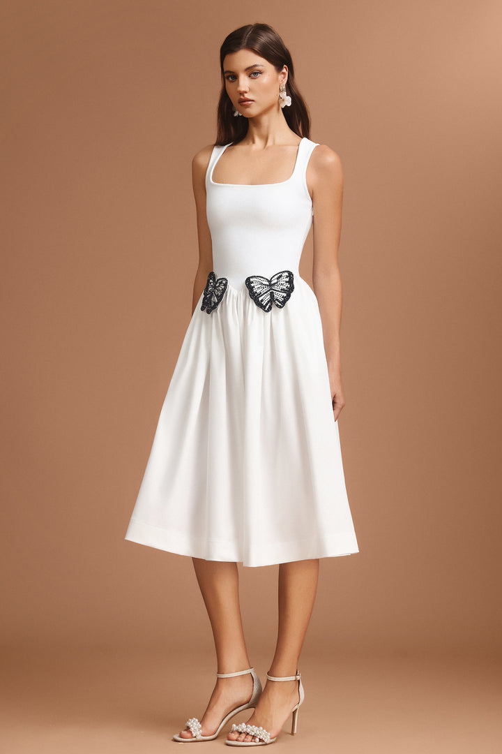 Tereza Square Collar Halter Butterfly Midi Dress