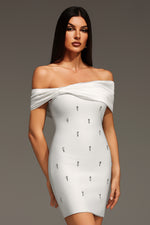 Load image into Gallery viewer, Verney Off The Shoulder Bow Diamond Bandage Mini Dress