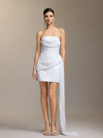 Load image into Gallery viewer, Vali Strapless pleated ribbon mini skirt
