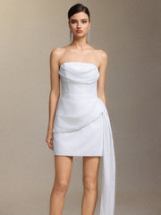 Vali Strapless pleated ribbon mini skirt
