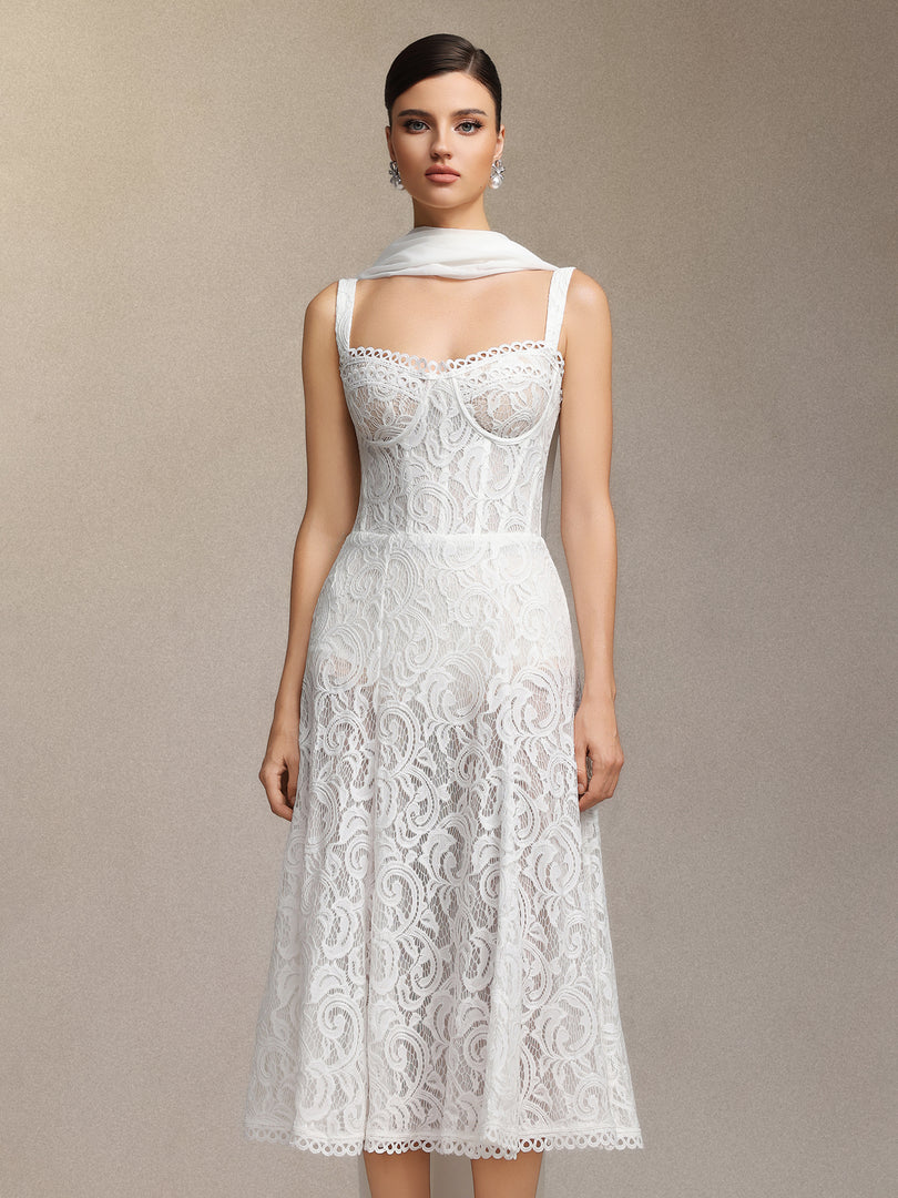 Junya Lace Corset Sleeveless Midi Dress