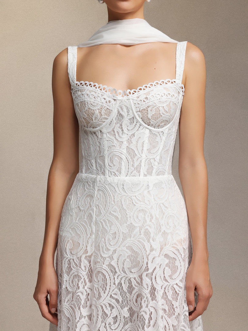 Junya Lace Corset Sleeveless Midi Dress