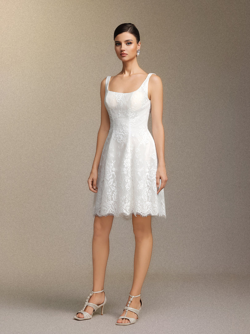 Tutuni Lace square-neck halter mini dress