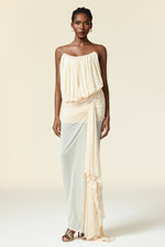Load image into Gallery viewer, Tusare Sleeveless Folds Asymmetric Maxi Dress