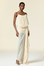 Load image into Gallery viewer, Tusare Sleeveless Folds Asymmetric Maxi Dress