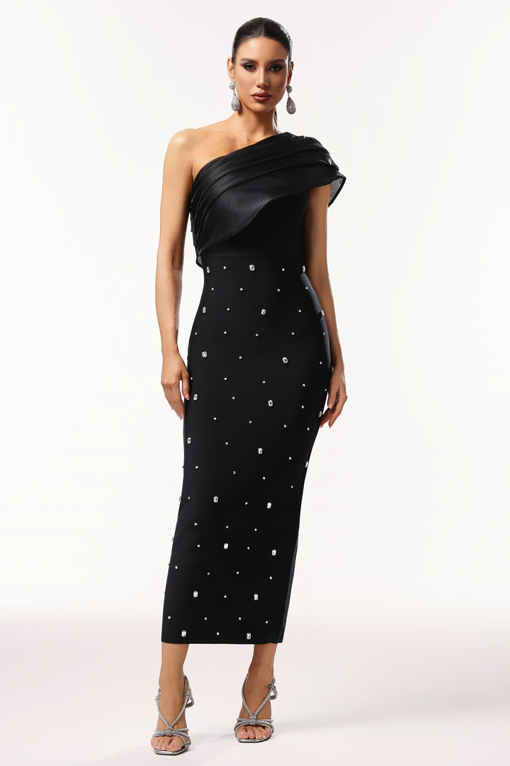 Ninon One Shoulder Sleeveless Diamond Bandage Maxi Dress