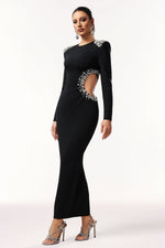 Load image into Gallery viewer, Oliay Long Sleeves Hollow Out Diamond Bandage Maxi Dress