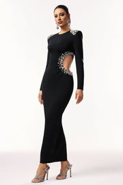 Oliay Long Sleeves Hollow Out Diamond Bandage Maxi Dress