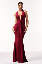 Load image into Gallery viewer, Elsie Halter Sleeveless V-Neck Wrinkles Maxi Dress
