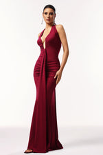 Load image into Gallery viewer, Elsie Halter Sleeveless V-Neck Wrinkles Maxi Dress