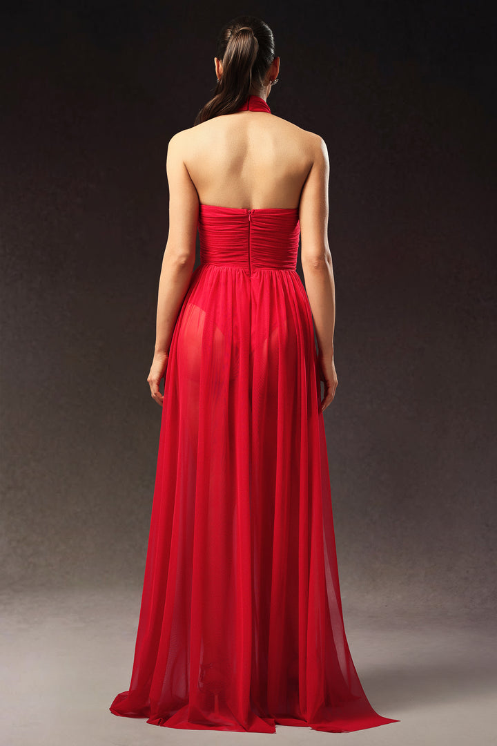 Tesare Halter Sleeveless Hollow Out Maxi Dress