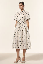 Load image into Gallery viewer, Kiera Lapel Dot Printed Puff Sleeves Midi Dress