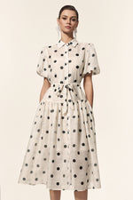 Load image into Gallery viewer, Kiera Lapel Dot Printed Puff Sleeves Midi Dress