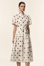 Load image into Gallery viewer, Kiera Lapel Dot Printed Puff Sleeves Midi Dress