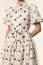 Load image into Gallery viewer, Kiera Lapel Dot Printed Puff Sleeves Midi Dress