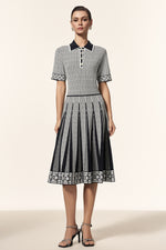 Load image into Gallery viewer, Reye Lapel Short Sleeves Jacquard Folds Mini Dress