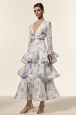 Load image into Gallery viewer, Elsa Deep-V Long Sleeves Floral Printed Maxi Dress