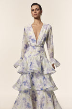 Load image into Gallery viewer, Elsa Deep-V Long Sleeves Floral Printed Maxi Dress