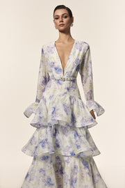 Elsa Deep-V Long Sleeves Floral Printed Maxi Dress