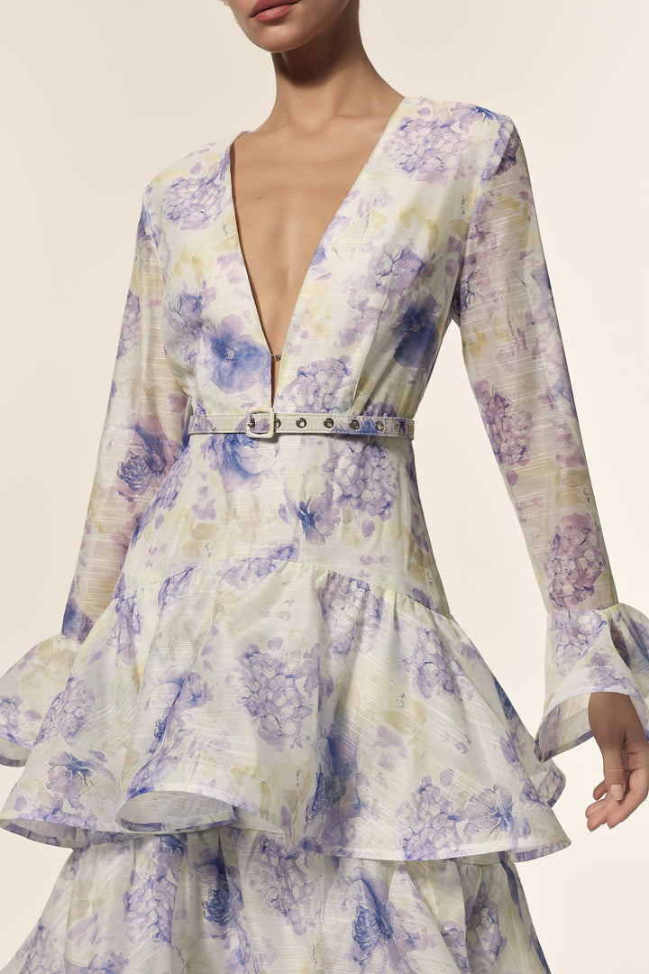 Elsa Deep-V Long Sleeves Floral Printed Maxi Dress