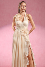 Load image into Gallery viewer, Davina Halter Sleeveless Flower Slit Maxi Dress