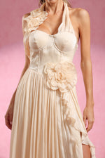 Load image into Gallery viewer, Davina Halter Sleeveless Flower Slit Maxi Dress