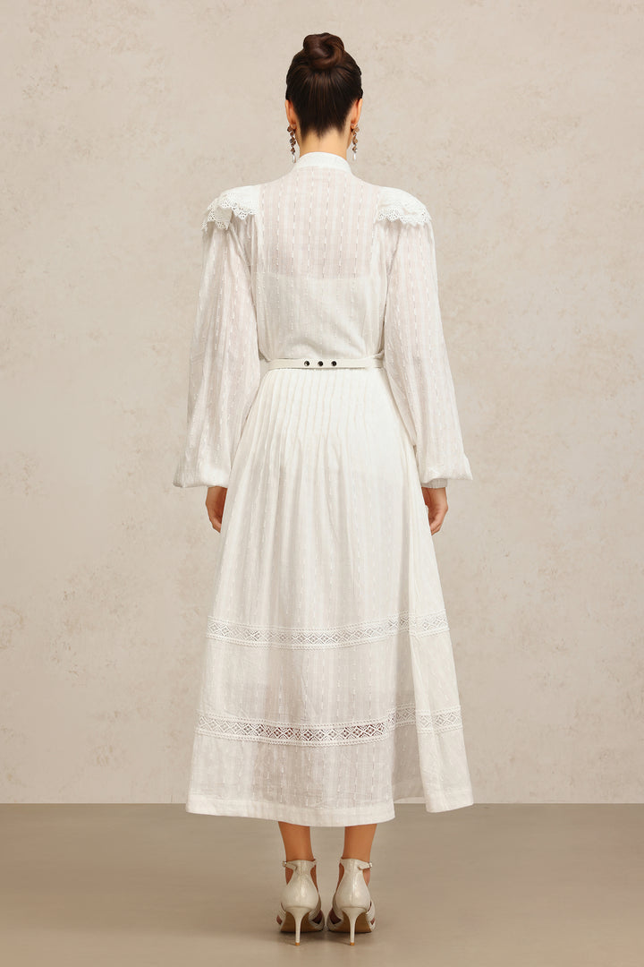 Ditala Long Sleeves Lace Folds Top And Skirt Two-Piece Set