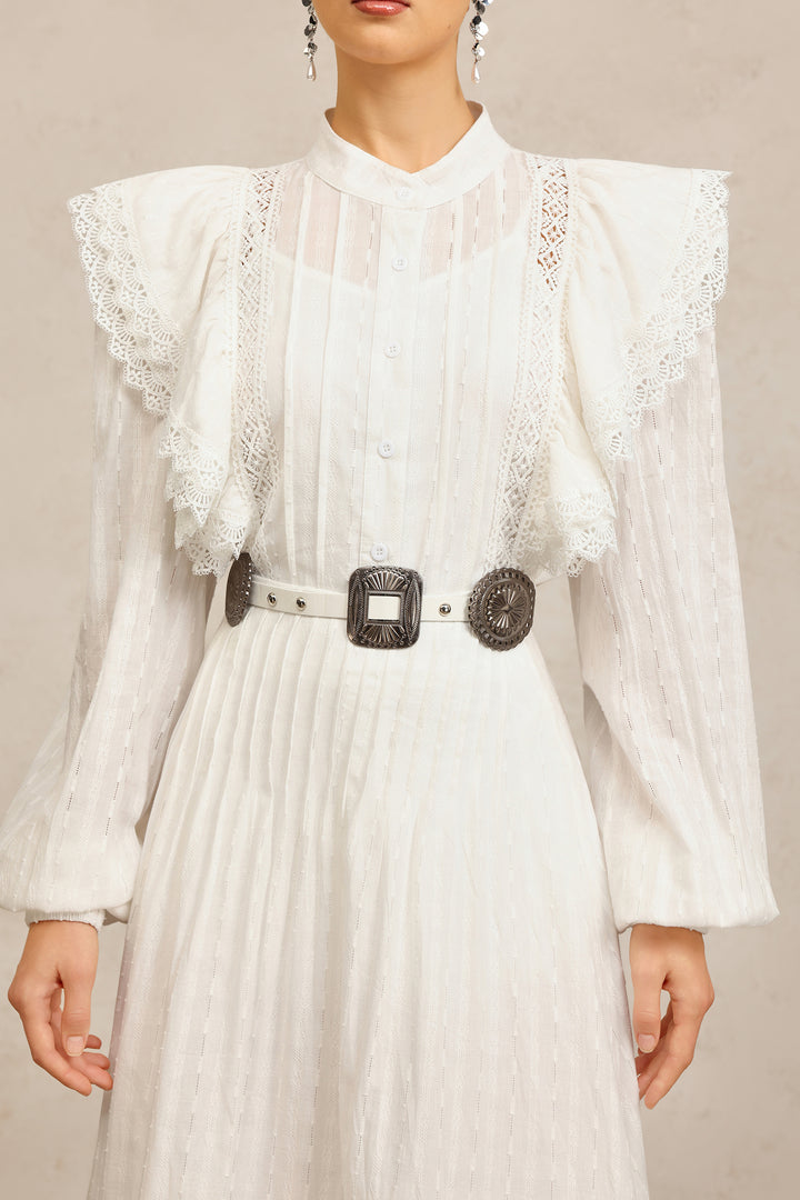 Ditala Long Sleeves Lace Folds Top And Skirt Two-Piece Set
