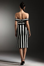 Load image into Gallery viewer, Perly Off The Shoulder Sleeveless Stripes Slit Bandage Maxi Dress