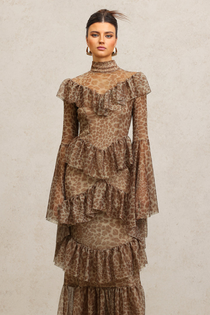 Leko Leopard Print Folds Maxi Dress