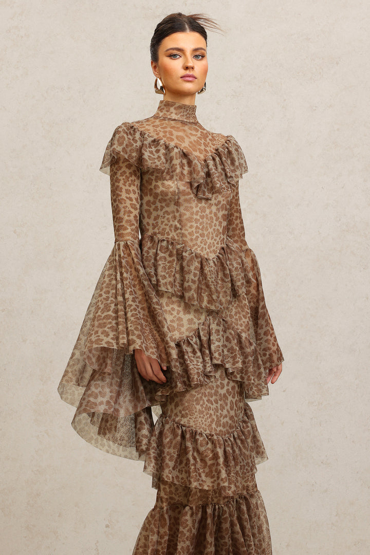 Leko Leopard Print Folds Maxi Dress