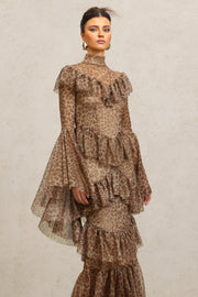 Leko Leopard Print Folds Maxi Dress