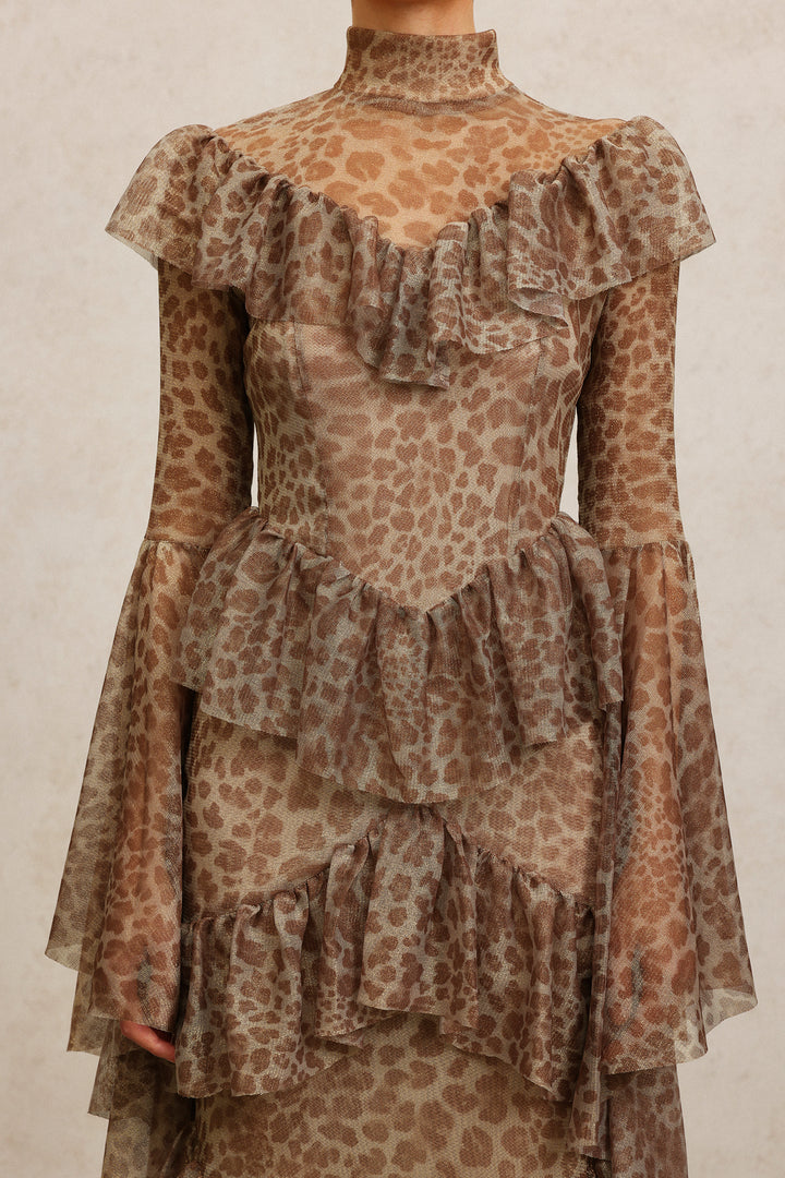 Leko Leopard Print Folds Maxi Dress